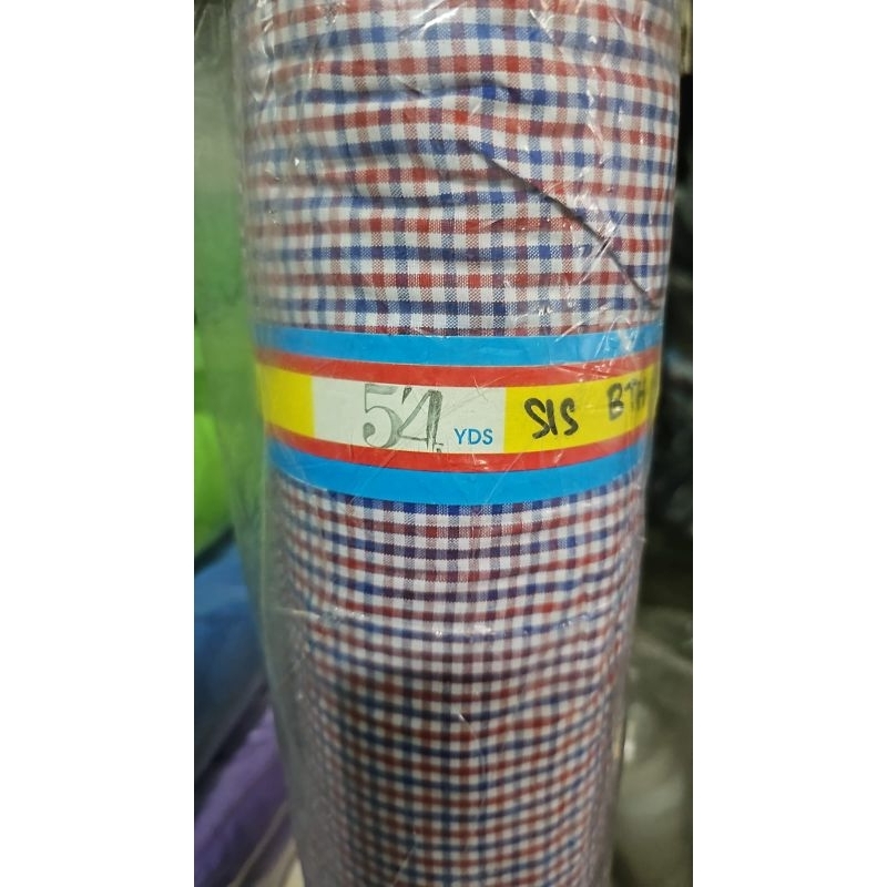 [GULUNGAN] bahan kain kotak merah biru putih gulungan