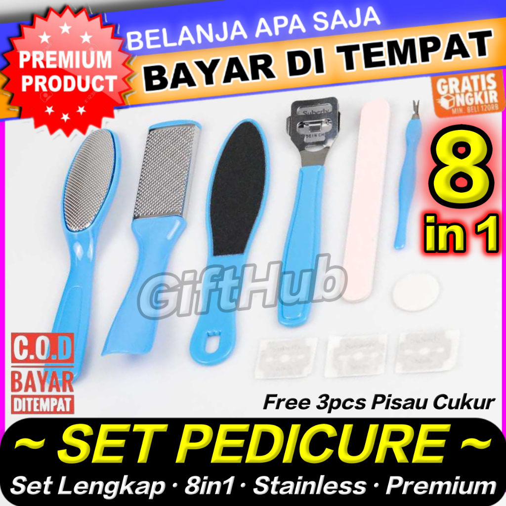 Set 8in1 Alat Perawatan Kaki Manicure Pedicure Foot Care 8 in 1 Gratis Pisau Silet Cukur Kikir Scrub