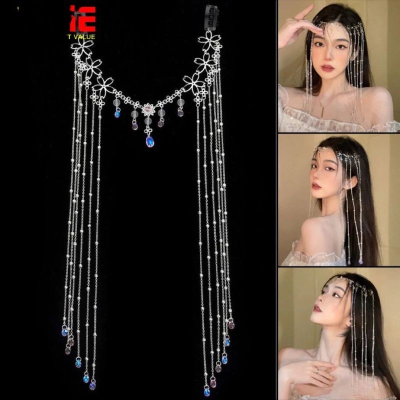 XiB0 Headchain Juntai Perak Mutiara - Aksesoris Dahi Mewah