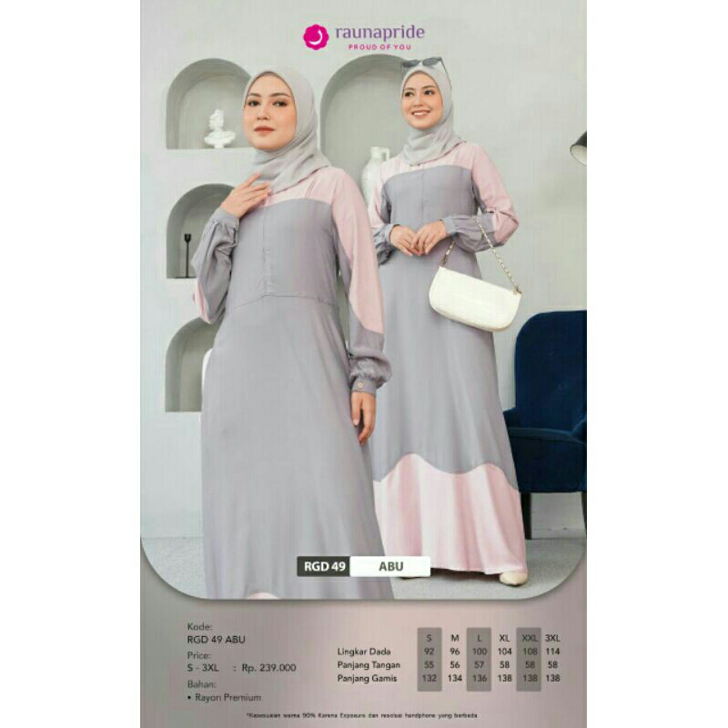 BAJU GAMIS RGD 49 ABU/COKLAT/WARDAH BY RAUNA