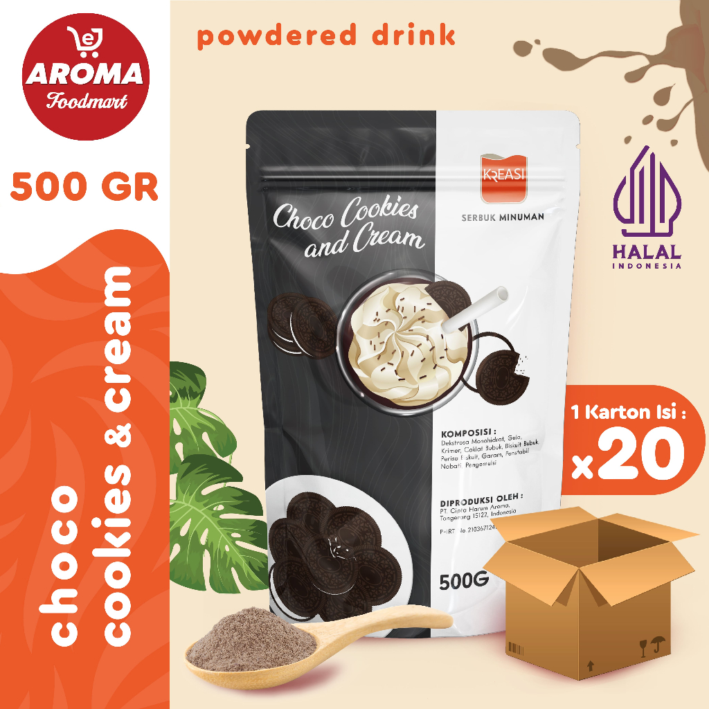 

1 Karton Kreasi Bubuk Choco Cookies Cream Powder 500gr / Minuman Serbuk Coklat Kukis Krim 500 gr