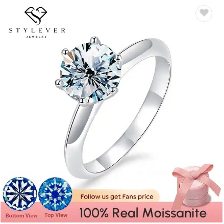 Cincin Asli 1ct Moissanite Diamond Solitaire Original Perak 925 GRA MEMO