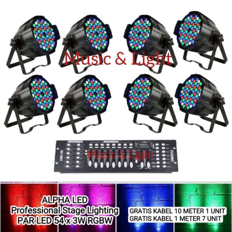 Paket Lighting Parled 54x3W 54 LED x 3watt 4 line RGBW 8unit Merk Baisun LAMPU PAR LED