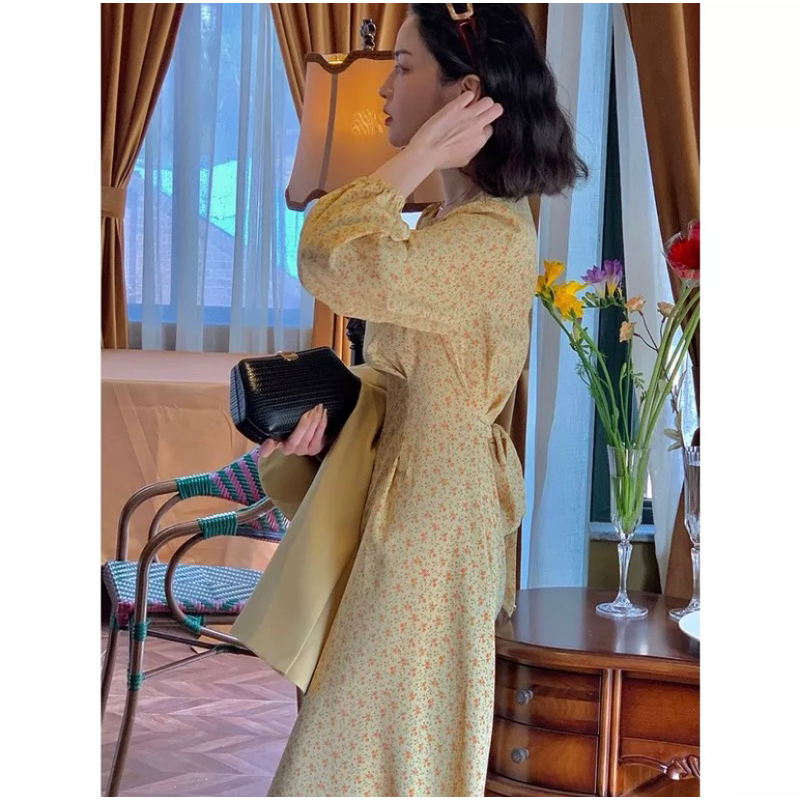 Maxi Dress Flower Yellow | gamis motif bunga | floral dress korea aimei