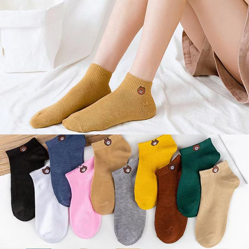 KAOS KAKI WANITA/ 1O PASANG KAOS KAKI MOTIF BERUANG/ KAOS KAKI PENDEK ANKLE SOCKS KOREAN MODEL SIMPLE CUTE