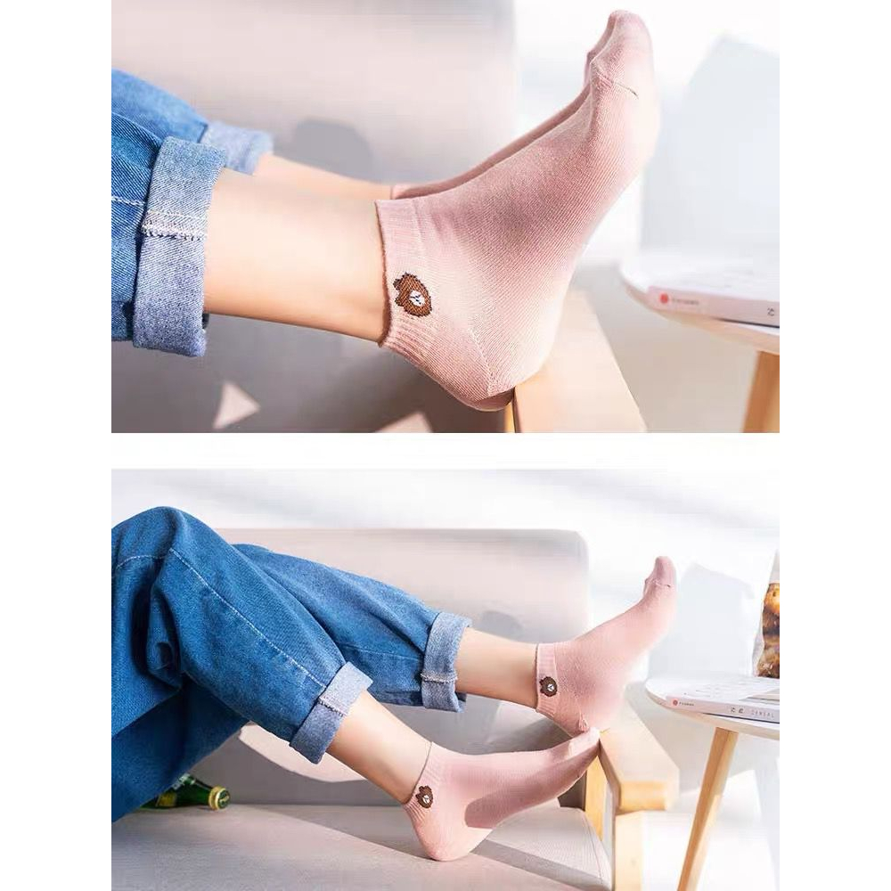 KAOS KAKI WANITA/ 1O PASANG KAOS KAKI MOTIF BERUANG/ KAOS KAKI PENDEK ANKLE SOCKS KOREAN MODEL SIMPLE CUTE