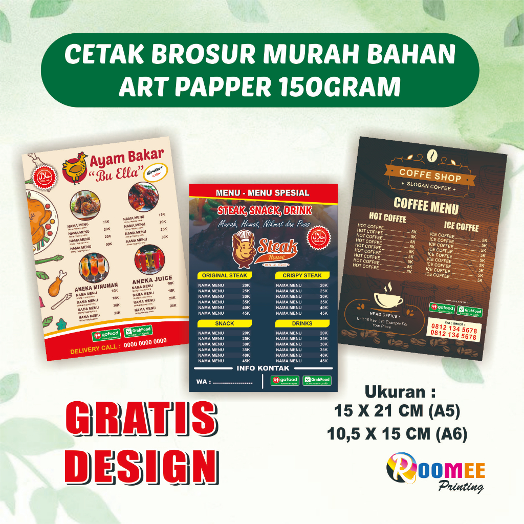 

CETAK BROSUR FLYER MURAH UKURAN A5&A6 / BAHAN ART PAPPER 150 GRAM / FREE DESIGN