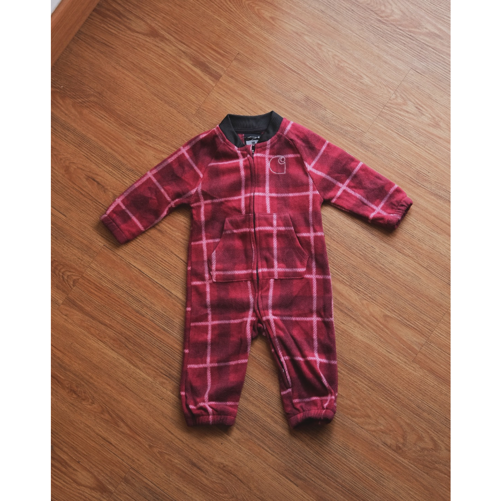 CARHARTT KIDS PLAID FLEECE COVERALLS LONG SLEEVE - RUMBA RED