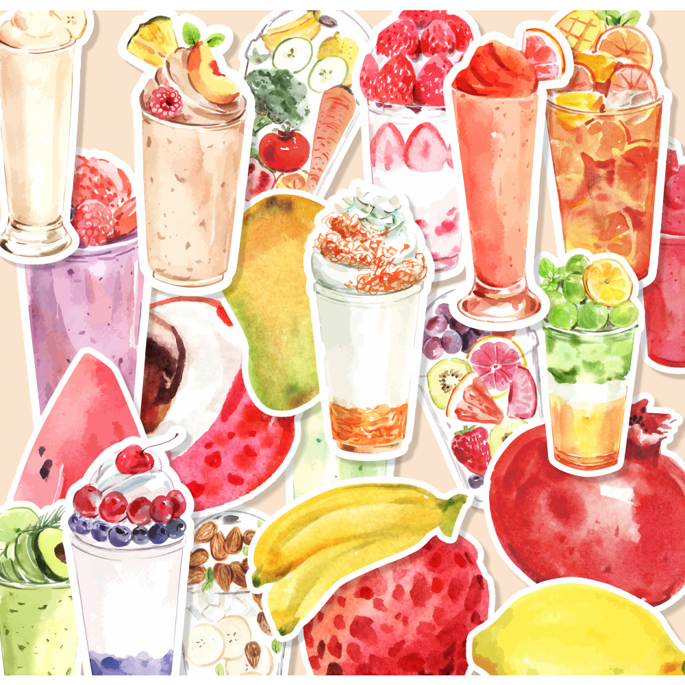 

(20 pcs) murah cetak random stiker SMOOTHIES-watercolor/murah