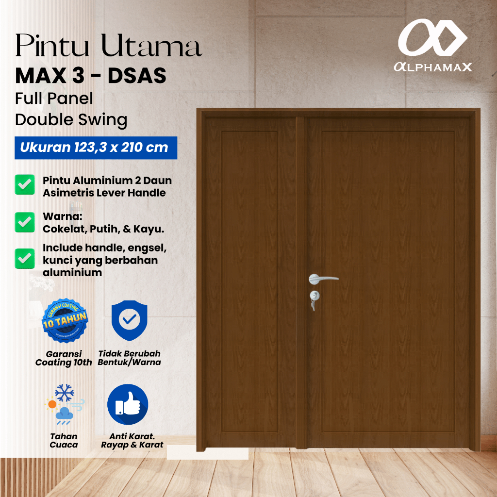 ALPHAMAX Max 3-DSAS Pintu Rumah Pintu Depan Pintu Utama Pintu Kamar Pintu Aluminium Full Panel Doubl