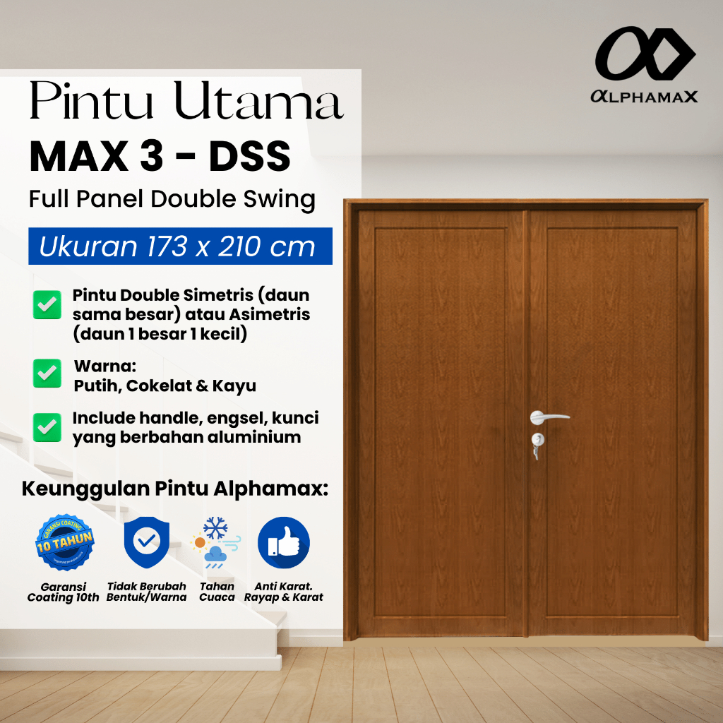 ALPHAMAX Max 3-DSS Pintu Rumah Pintu Depan Pintu Utama Pintu Kamar Pintu Aluminium Full Panel Double