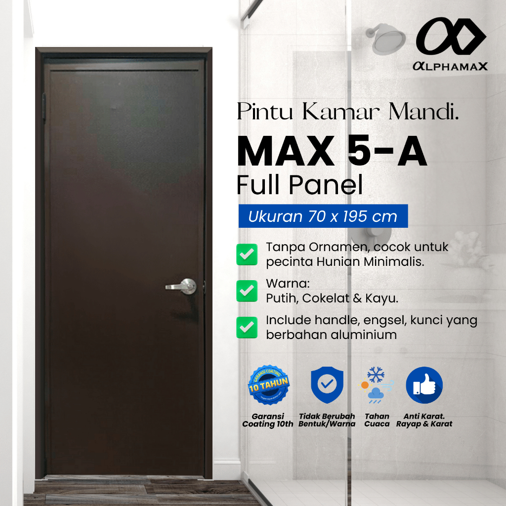 ALPHAMAX Max 5-A Pintu Rumah Pintu Kamar Mandi Pintu Gudang Pintu Aluminium Full Panel 70 x 195 cm