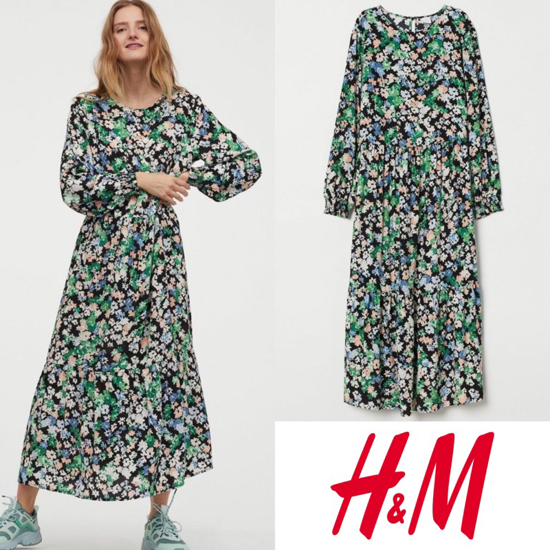 H&m hnm hm green floral maxi long dress