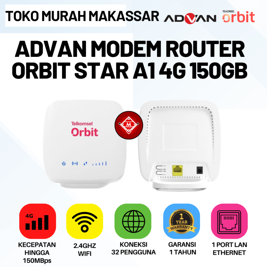 MODEM ROUTER ADVAN ORBIT STAR A1 WIFI 150MBPS 4G LTE FREE 150GB/ ADVAN TELKOMSEL ORBIT STAR A1 / MOD