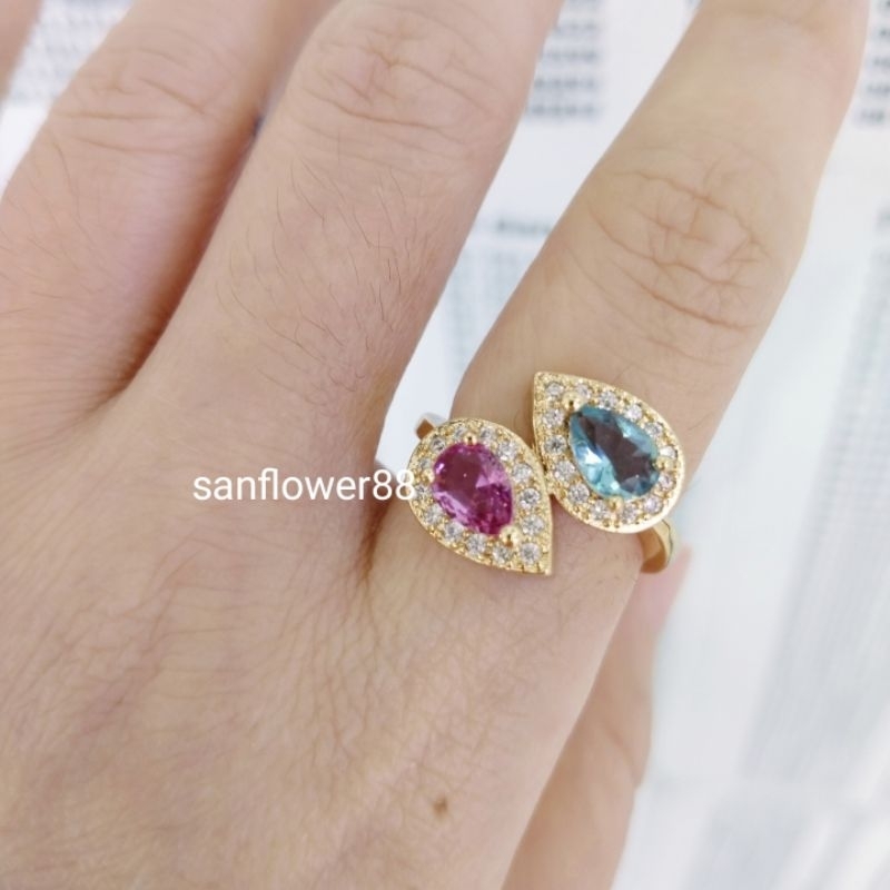 Cincin Permata Pink Blue Merk Xuping Perhiasan Lapis Emas