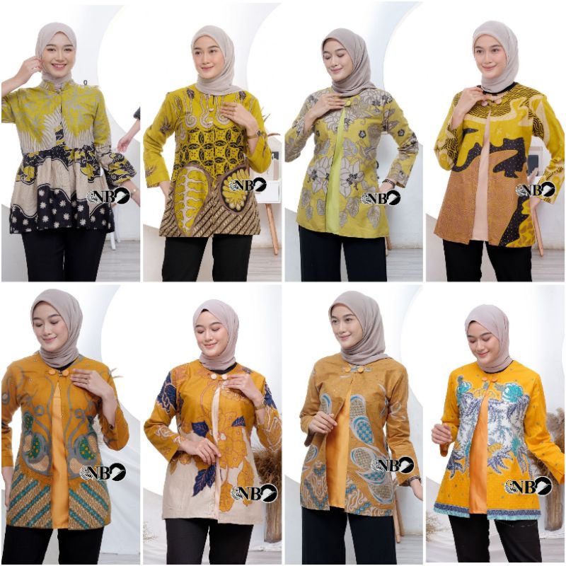 Atasan Batik Blus Wanita Warna Kuning Lime Kunyit