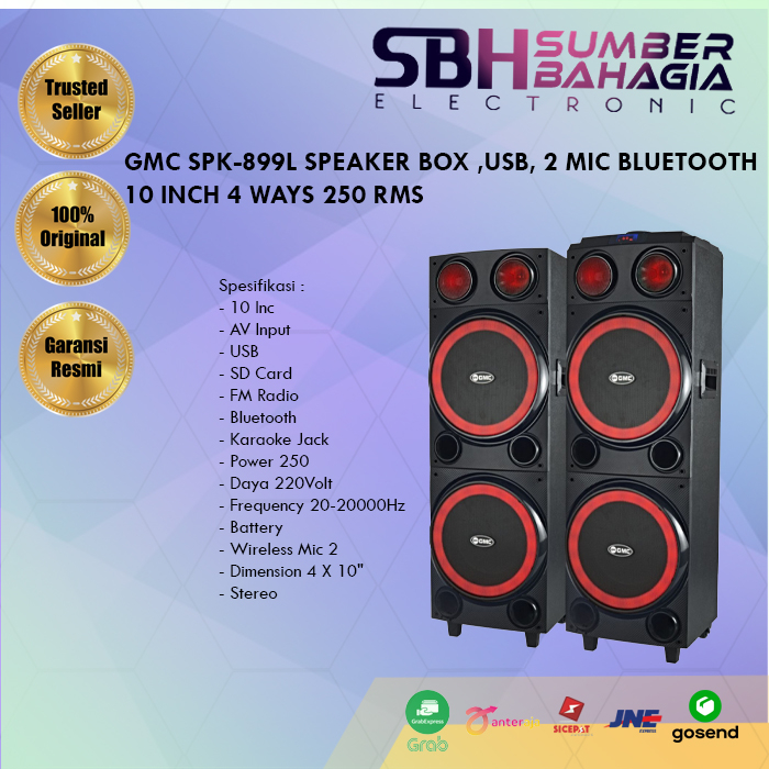 GMC SPK-899L SPEAKER BOX ,USB, 2 MIC BLUETOOTH 10 INCH 4 WAYS 250 RMS (NEW)