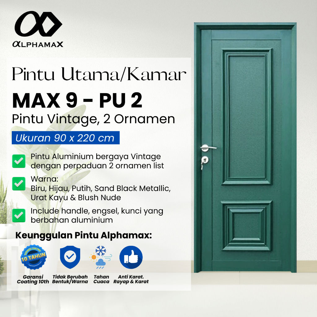 ALPHAMAX Max 9-PU2 Pintu Rumah Pintu Depan Pintu Utama Pintu Kamar Pintu Aluminium Full Panel 2 Orna