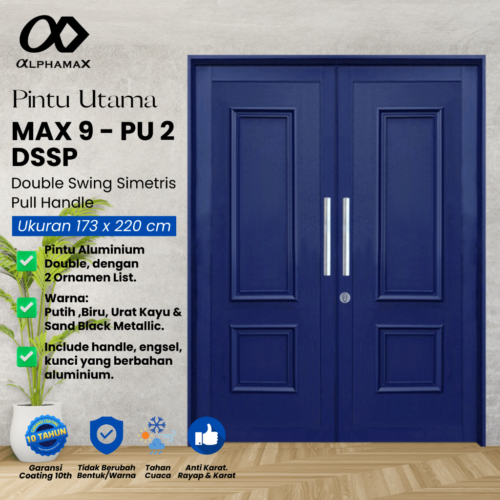 ALPHAMAX Max 9-PU2-DSSP Pintu Rumah Pintu Depan Pintu Utama Pintu Kamar Pintu Aluminium Double Swing