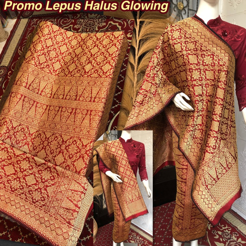 Songket Lepus Halus Glowing Merah /songket tenun asli palembang /ilham songket palembang  /songket p