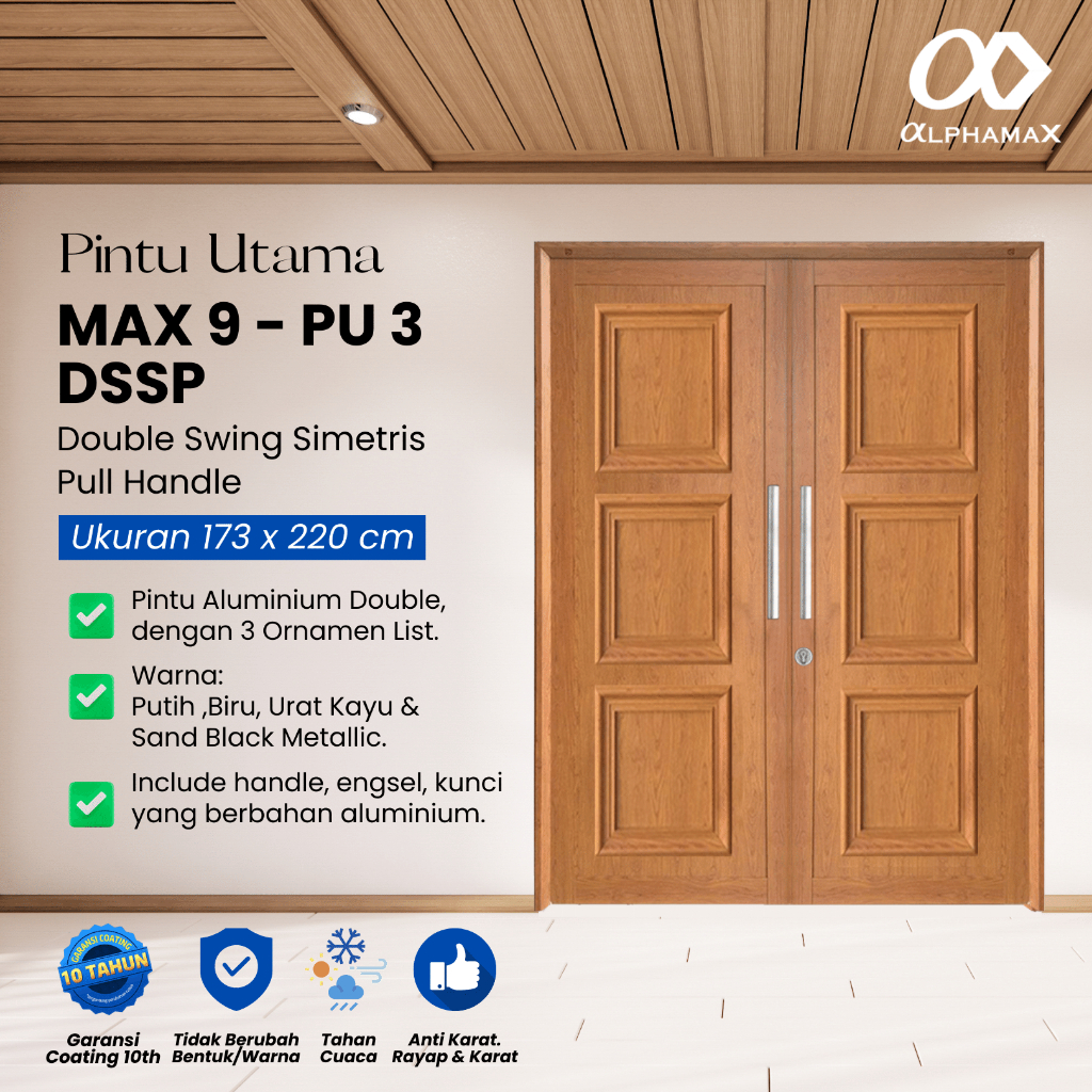ALPHAMAX Max 9-PU3-DSSP Pintu Rumah Pintu Depan Pintu Utama Pintu Kamar Pintu Aluminium Double Swing