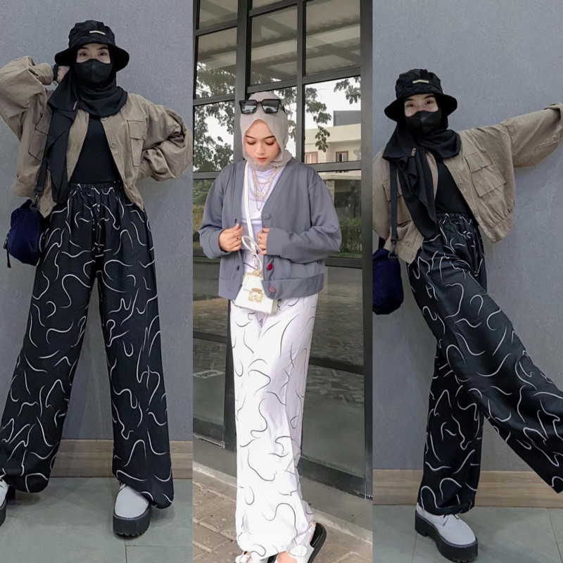 celana kulot full karet motif cacing