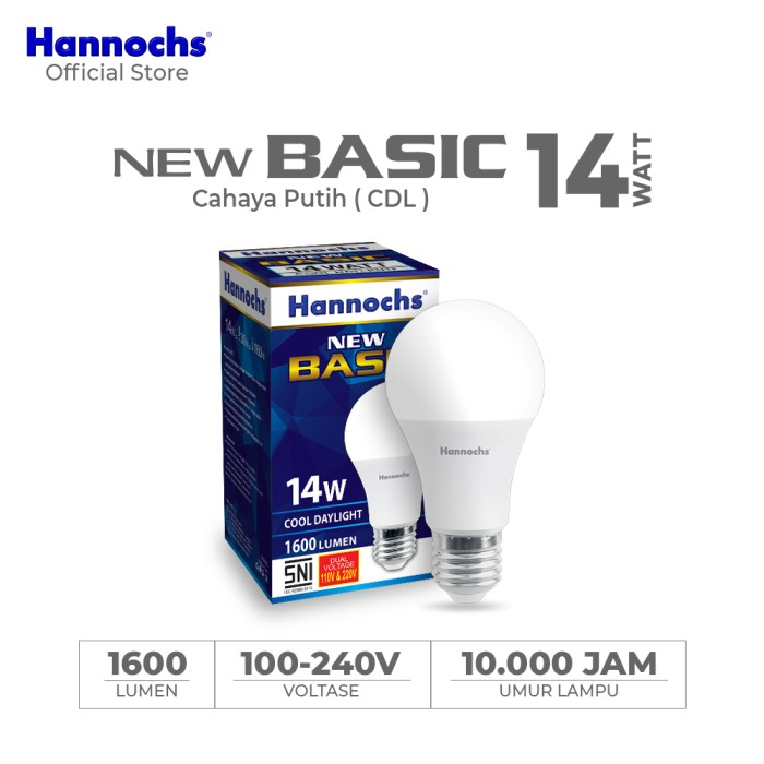 Lampu LED Hemat Energi Hannochs Basic 14 Watt Putih Warm White