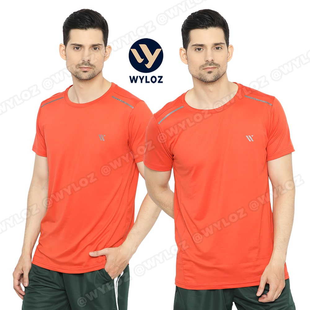 Wyloz Baju Olahraga Jersey Kaos Sport Lengan Pendek Gym Fitness Sport Pria Cowok Laki Laki Orange