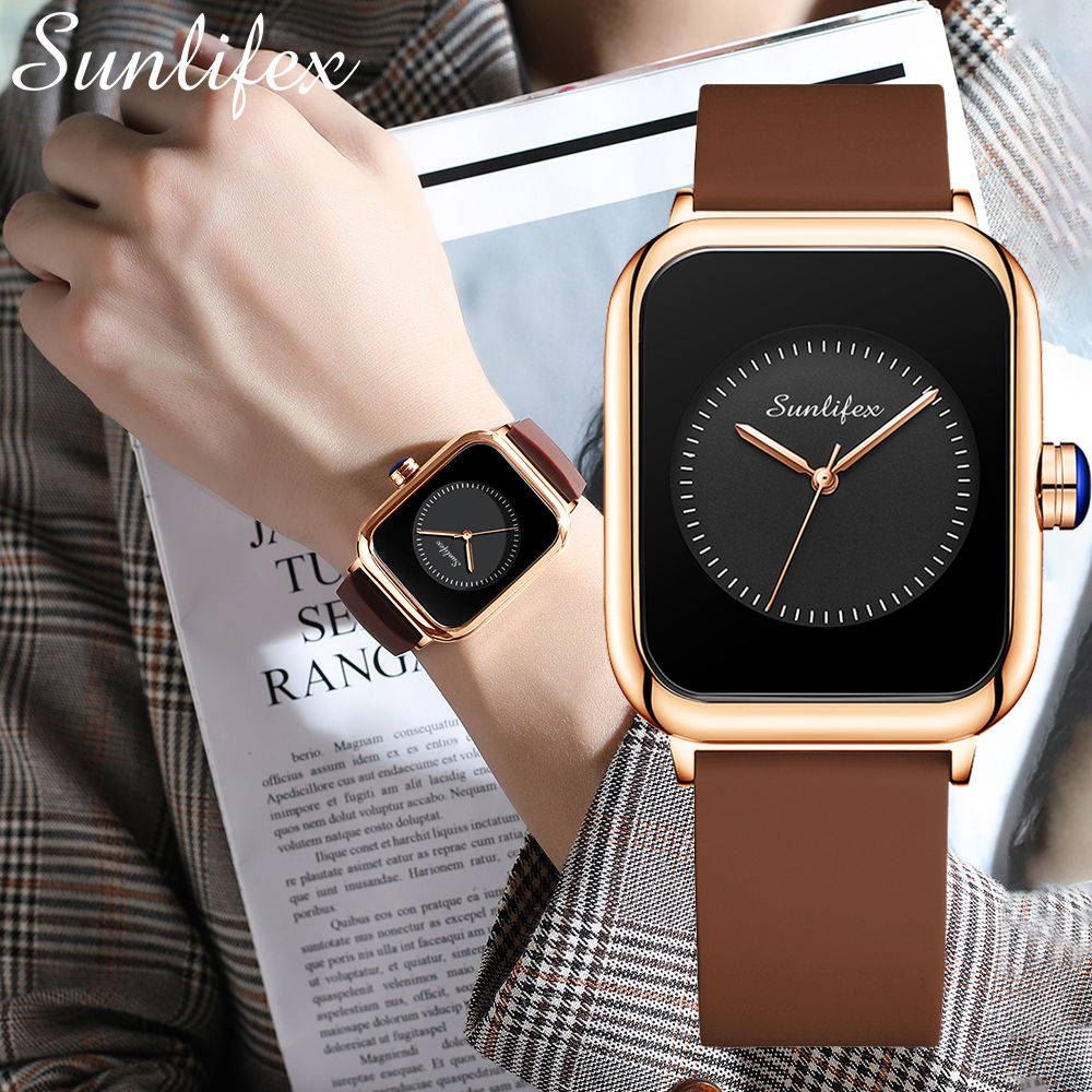 SUNLIFEX Jam Tangan Wanita Original Square Simple Dial Display  Jam Tangan Cewek Anti Air Mode Korea
