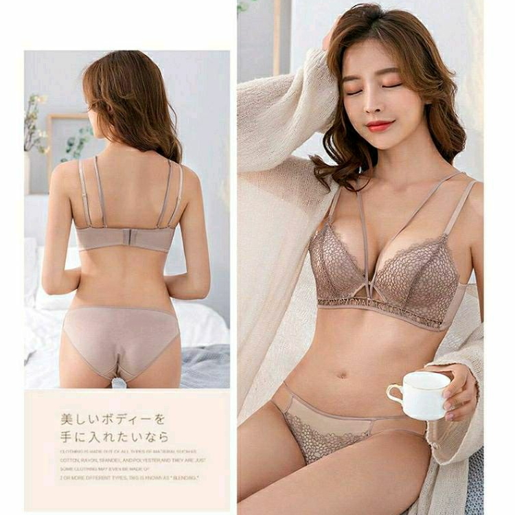 Bra set busa sedang tanpa kawat cup A bh dan celana dalam setelan pakaian dalam wanita tanpa kawat