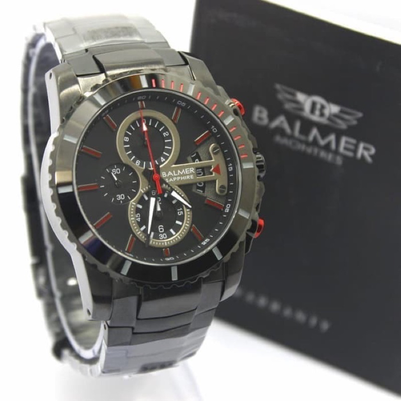 JAM TANGAN BALMER 7980 SAPPHIRE FULL BLACK LIST RED ORIGINAL