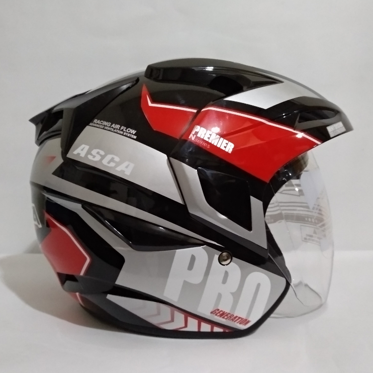 HELM  ASCA PREMIER  PRO  BLACK RED  HALF FACE  DOUBLE VISOR