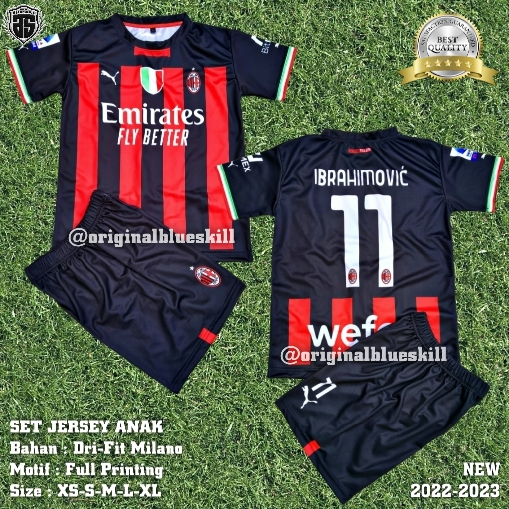 Jersey acmilan 2022-2023 / setelan jersey milan anak / setelan jersey club anak / pakaian olahraga anak / setelan sepak bola anak home away terbaru