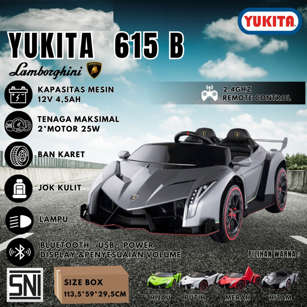 MAINAN MAENAN ANAK MOBIL AKI LAMBORGHINI YUKITA 615 B - LISENSI LAMBORGHINI
