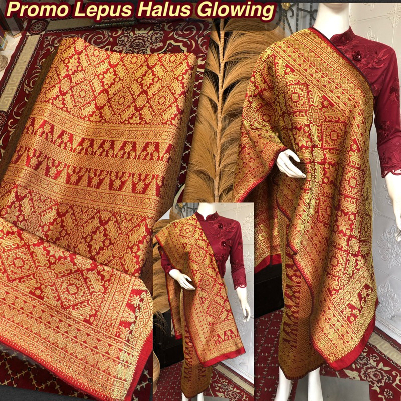 Songket Lepus Halus Glowing Merah /songket tenun asli palembang /ilham songket palembang  /songket p