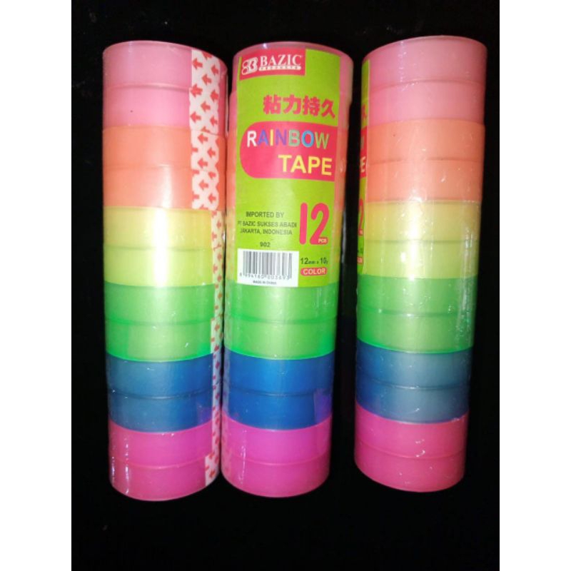 

TAPE RAINBOW 12mm x 10y isi 12Roll/ ISOLASI KADO MURAH