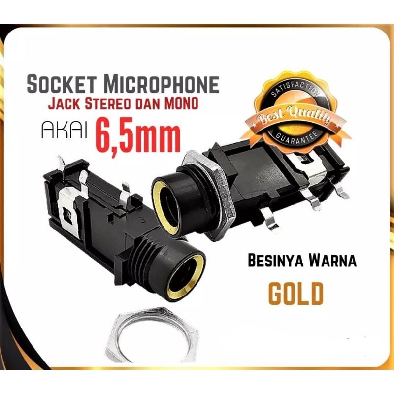 Jack Soket Mic Microphone Headphone Audio Stereo Akai Toa 6.5mm 4 Pin Gold