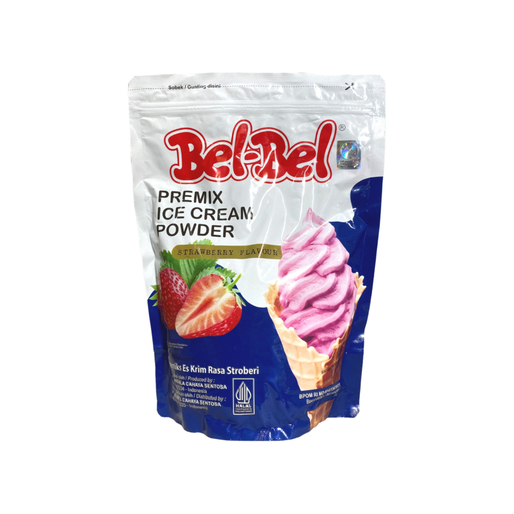 Soft Ice Cream Powder Premix BelBel Rasa Strawberry Kemasan 1 Kg | Halal | BPOM