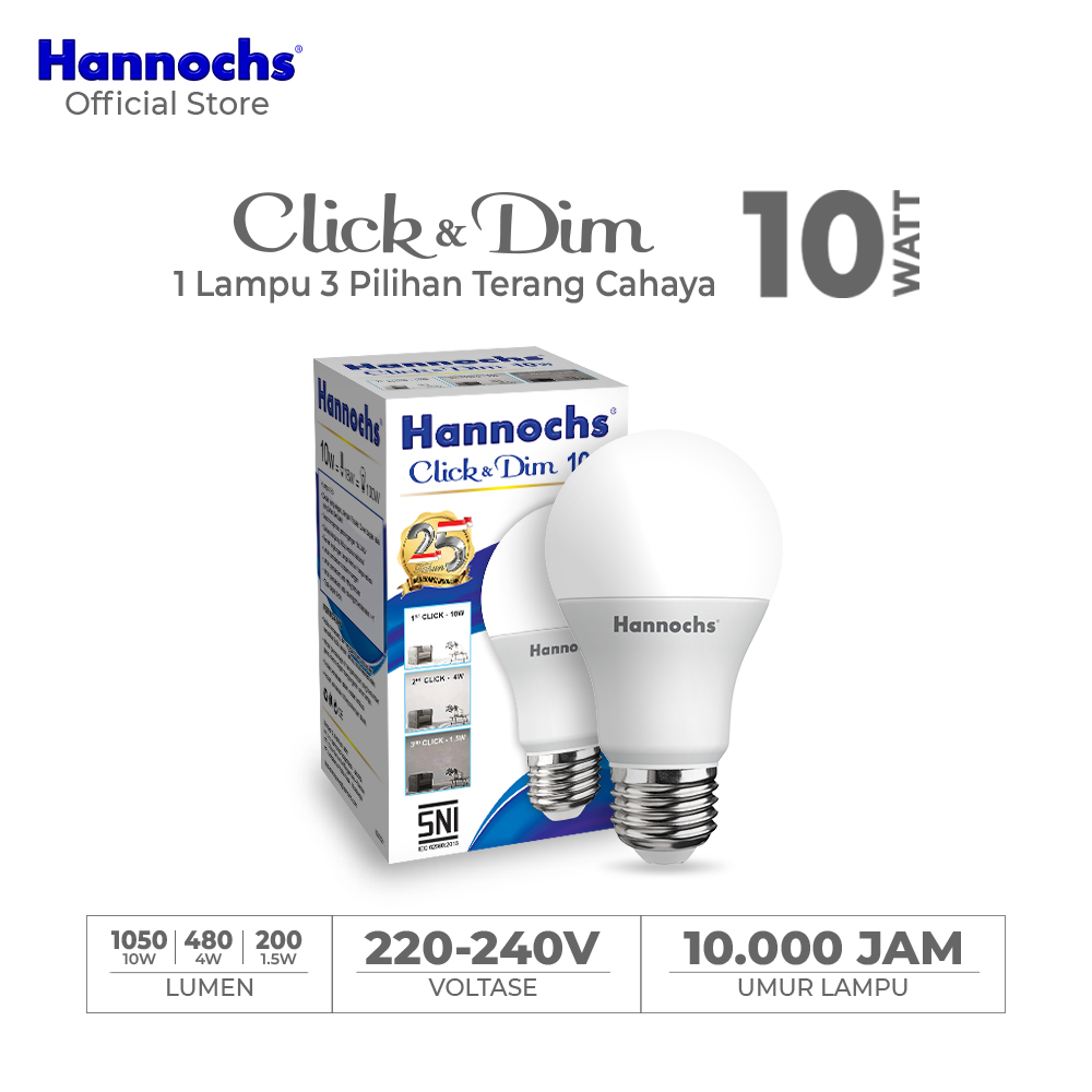 Lampu LED Click and Dim Dimmer Hannochs 10 Watt 3 Warna Putih