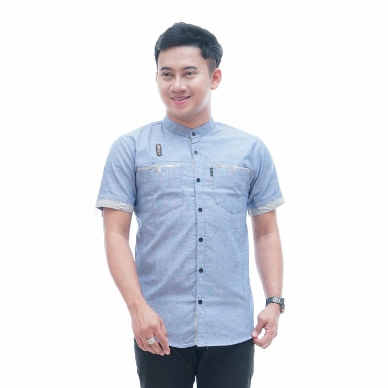 Kemeja Koko Pria Lengan Pendek Slim fit Korean Style Hitam Putih Marun Navy