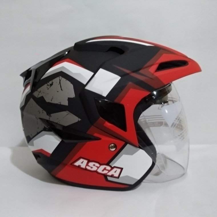 HELM  ASCA PREMIER  MOSTLY   BLACK RED  DOFF   HALF  FACE   DOUBLE VISOR