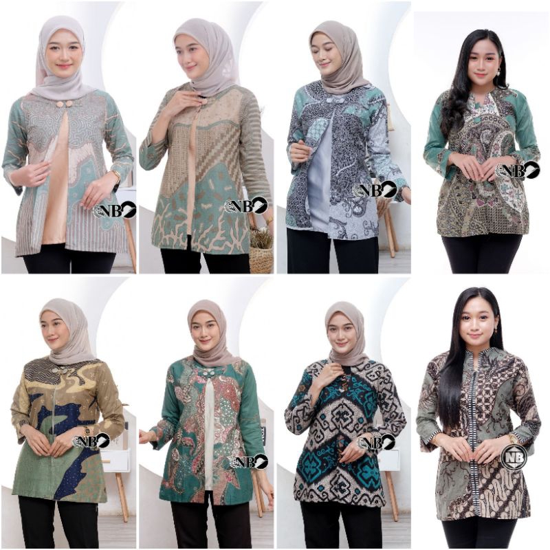 Atasan Batik Wanita Blouse Warna Hijau Sage Toska