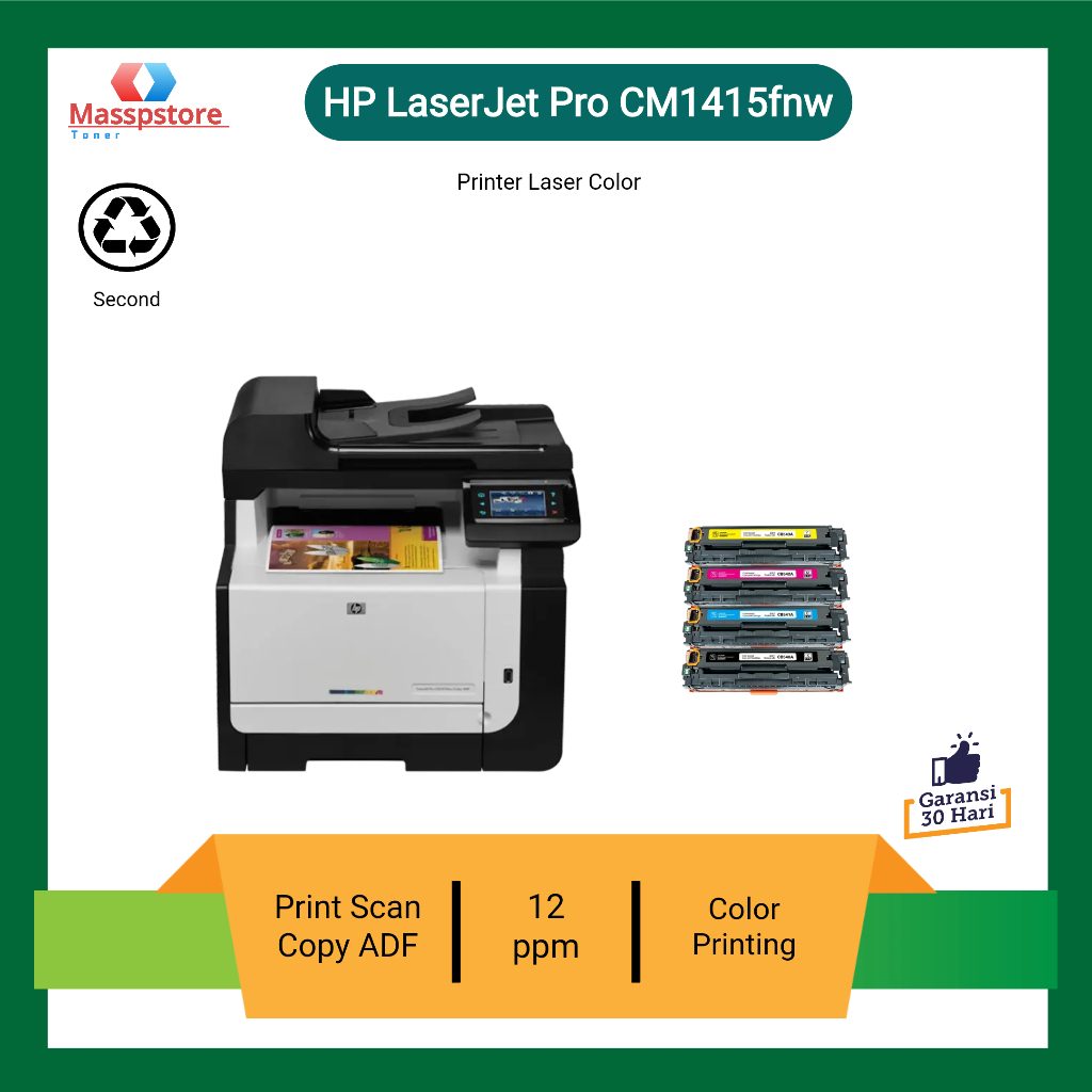 printer foto Copy HP Laserjet Cm1415fn color print scan copy adf f4