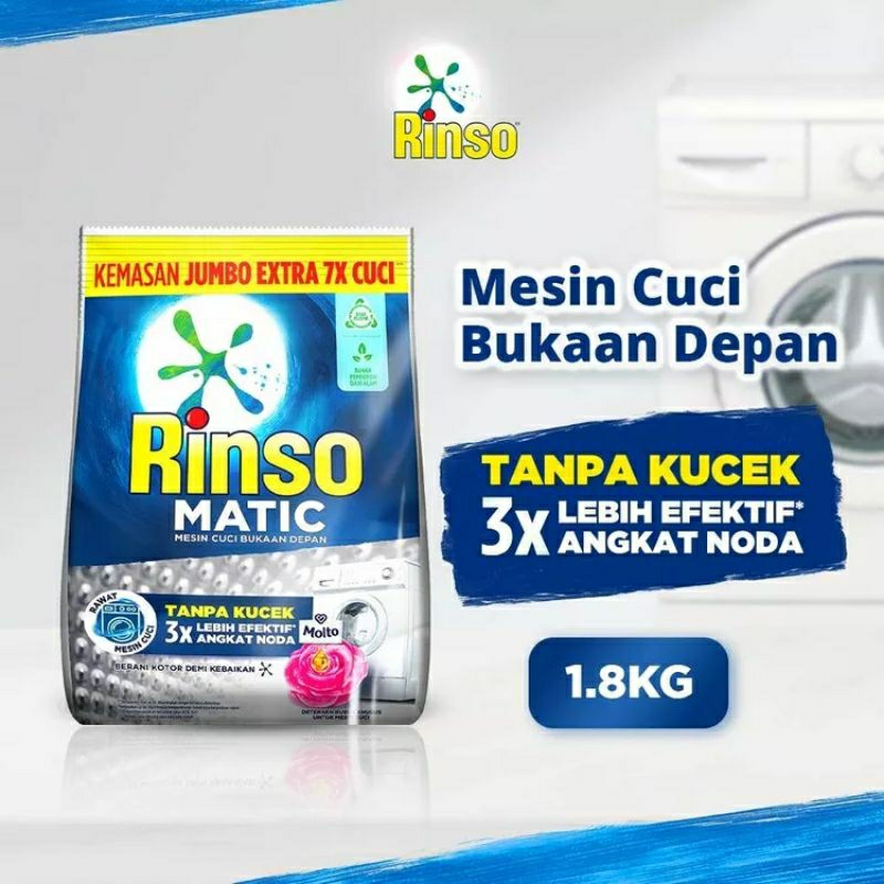 RINSO MATIC MOLTO DETERJEN BUBUK MESIN CUCI BUKAAN DEPAN 1.8KG 1,8KG