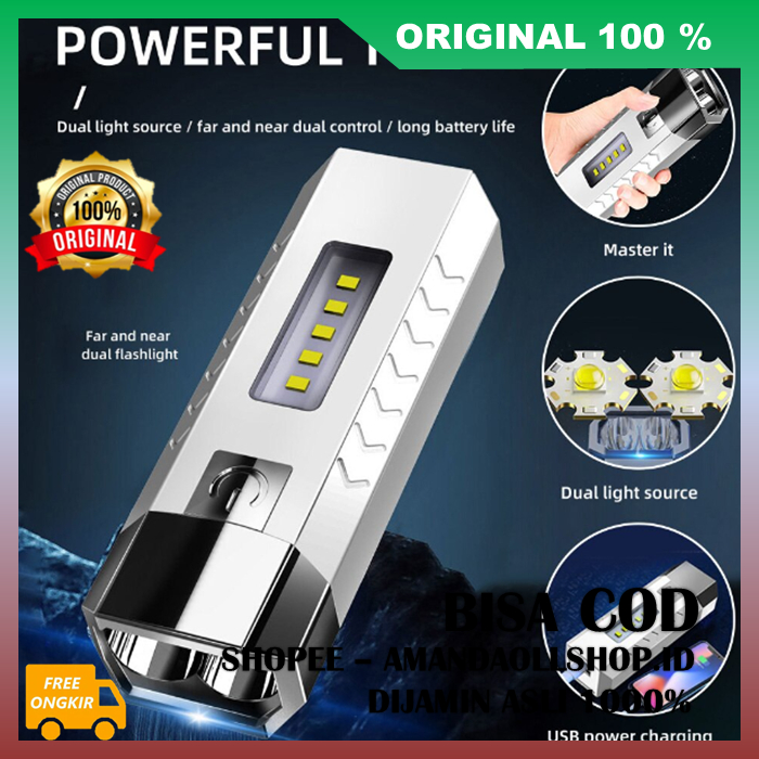 Powerbank Flashlight Senter LED 2 Mata Multifungsi Flashlight Dan Powerbank 1000mah 100% ASLI