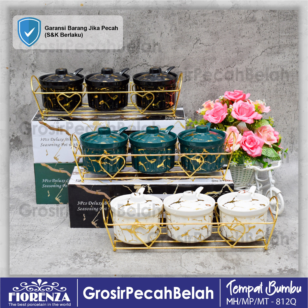 TEMPAT BUMBU KERAMIK RAK SET PORSELAIN MOTIF MARBLE FIORENZA 812Q