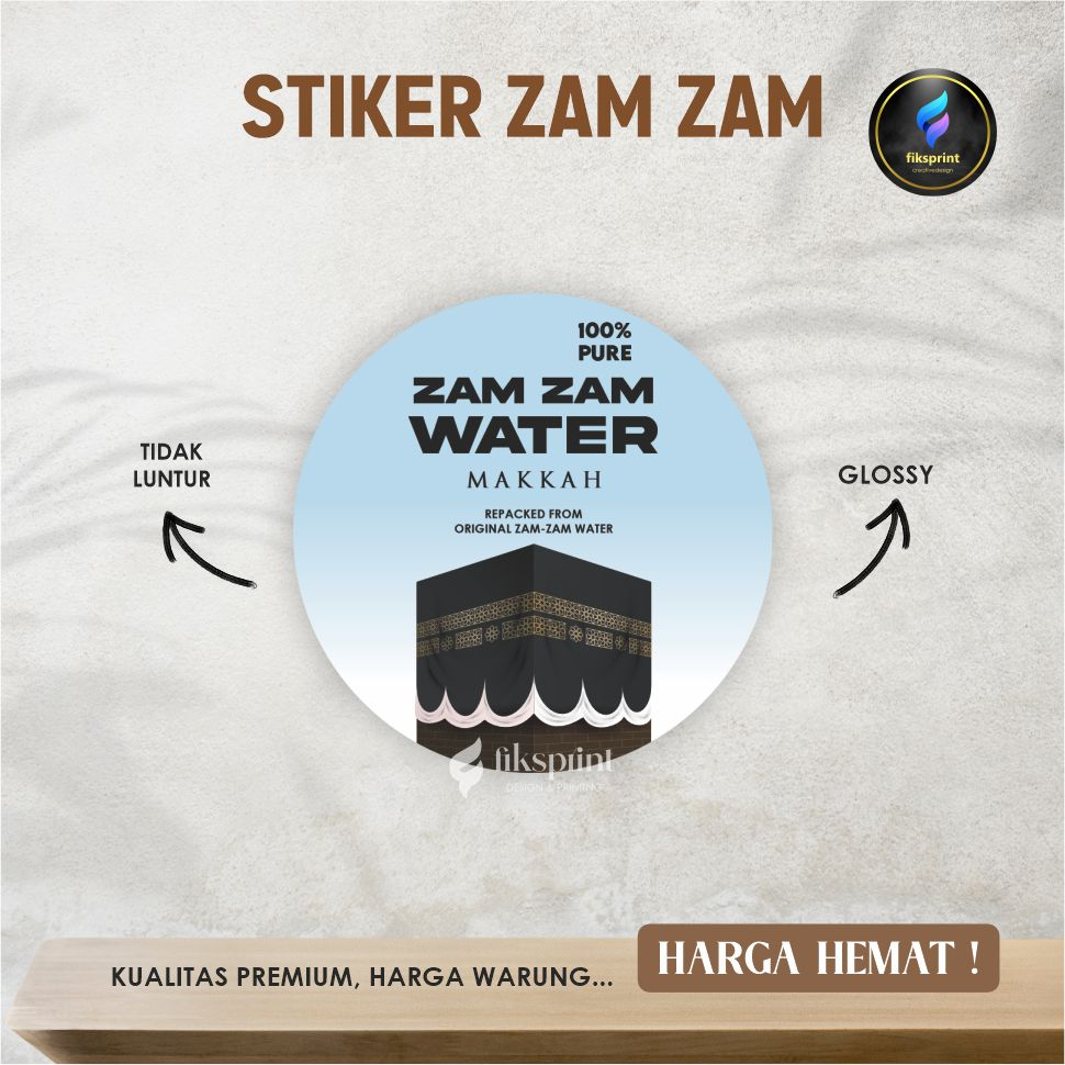 Stiker zam-zam water makkah cutting bulat