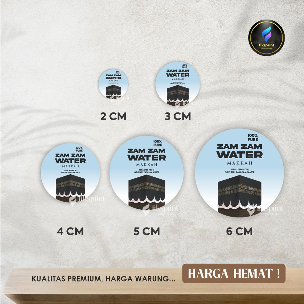 Stiker zam-zam water makkah cutting bulat