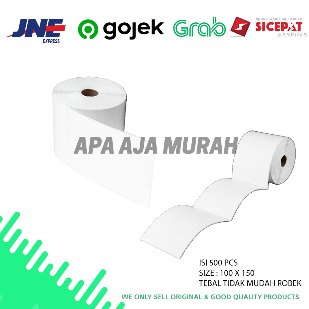 

LABEL STICKER THERMAL 100 X 150 BARCODE 100X150 UKURAN A6 - 500 pcs RJ4