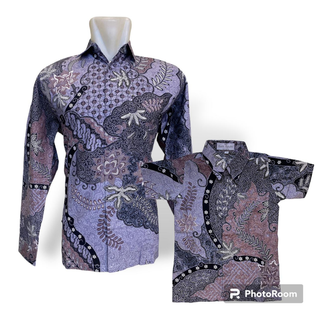 kemeja batik couple ayah & anak/kemeja ayah & hem anak /batik seragaman jepara lilac cod